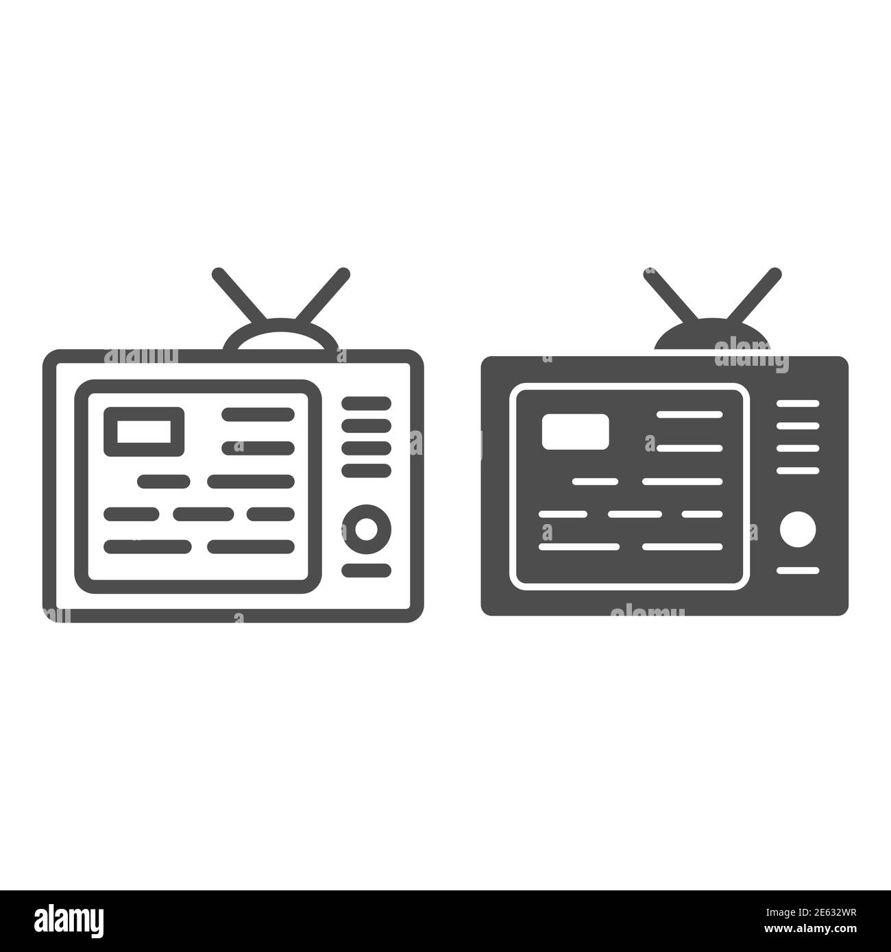 TV montrant des nouvelles sur la ligne d'écran et icône solide, concept de média, informations sur l'écran de télévision signe sur fond blanc, nouvelles sur l'icône de télévision dans le contour Illustration de Vecteur