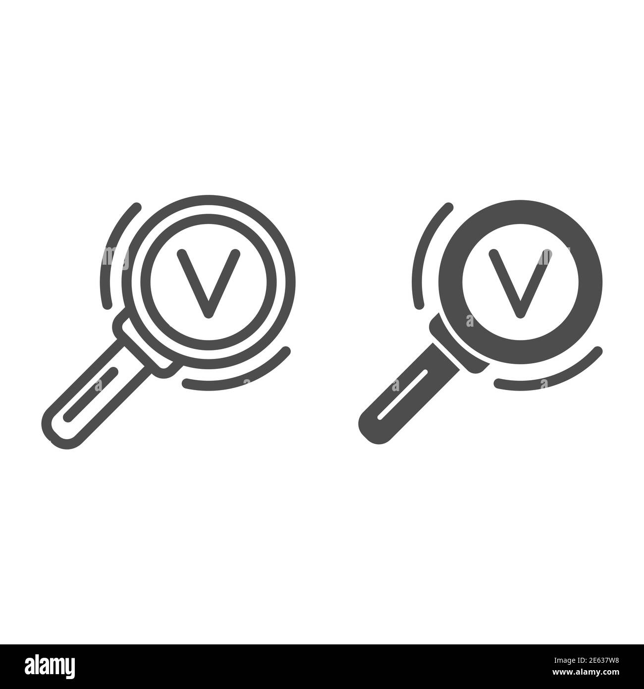 Loupe et ligne de symbole de victoire et icône solide, concept de stratégie d'affaires, signe de recherche réussi sur fond blanc, succès des affaires Illustration de Vecteur