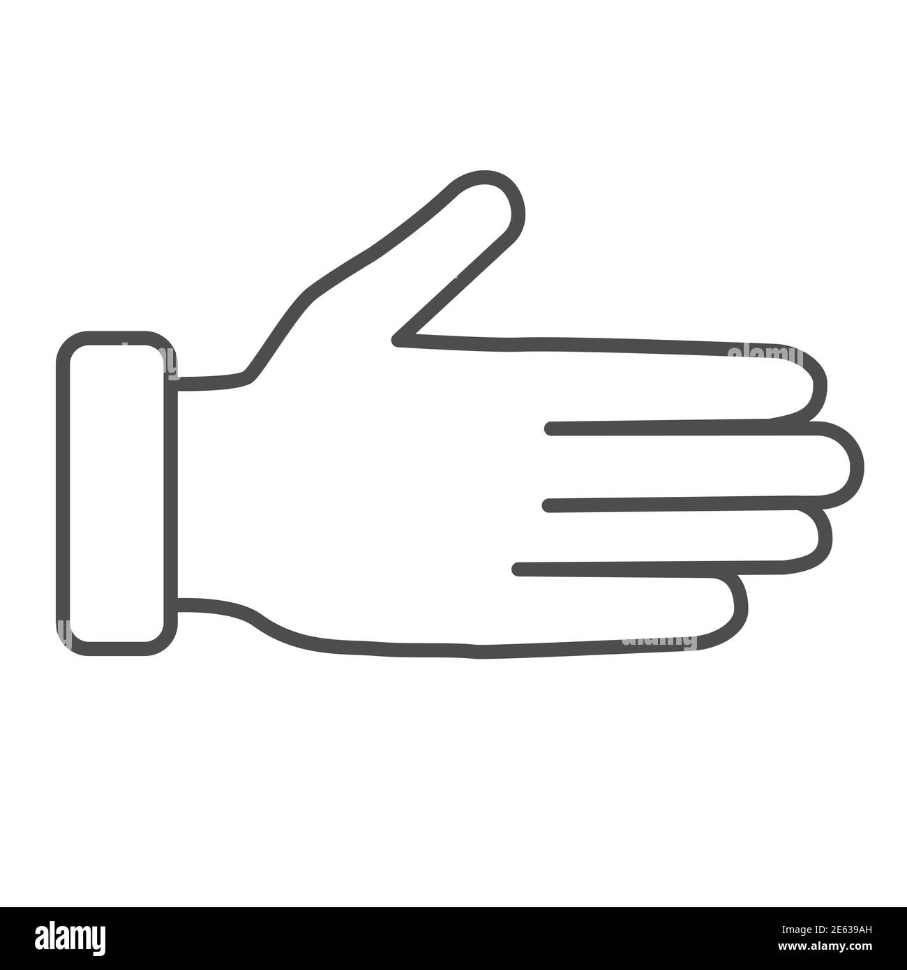 Main icône de ligne mince, concept de gestes, signe de geste de bienvenue sur fond blanc, main humaine mâle avec icône de paume ouverte dans le style de contour pour mobile Illustration de Vecteur