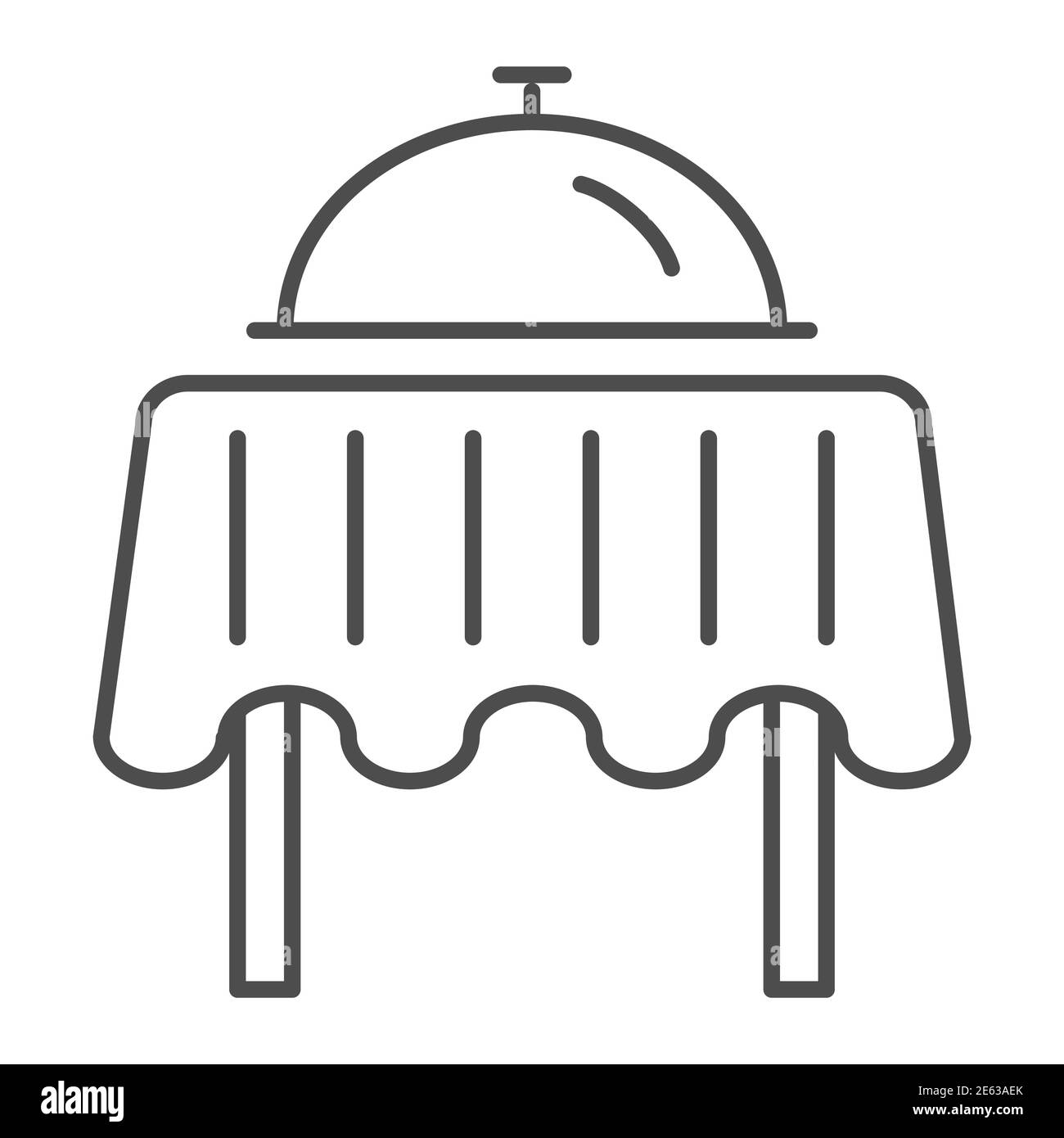Table de restaurant avec icône de plateau mince, concept de dîner, affiche de plateau de petit déjeuner sur fond blanc, plaque avec couvercle sur icône de table dans le contour Illustration de Vecteur