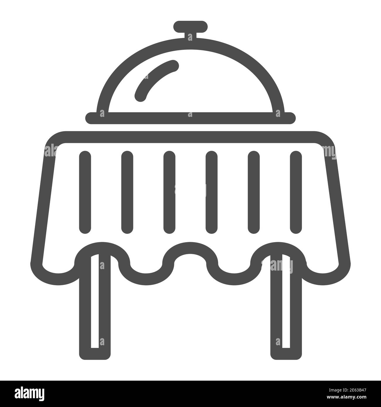 Table de restaurant avec icône de plateau, concept de dîner, affiche de plateau de petit déjeuner sur fond blanc, assiette avec couvercle sur icône de table en forme de contour Illustration de Vecteur