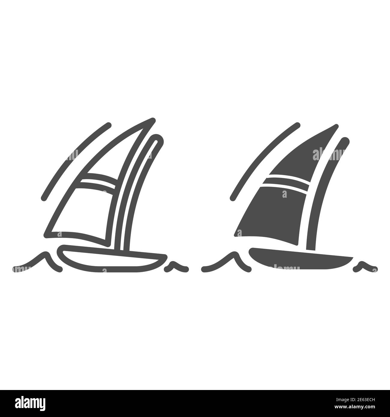 Voilier ligne et icône solide, concept de vacances d'été, bateau et signe d'onde de mer sur fond blanc, icône de yacht dans le style de contour pour le concept mobile et Illustration de Vecteur