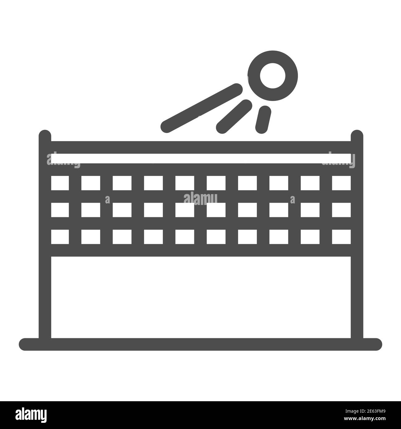 Icône de ligne de volley-ball de plage, concept de sport d'été, filet de volley-ball avec signe de boule sur fond blanc, icône de sport de seabeach actif dans le style de contour pour Illustration de Vecteur