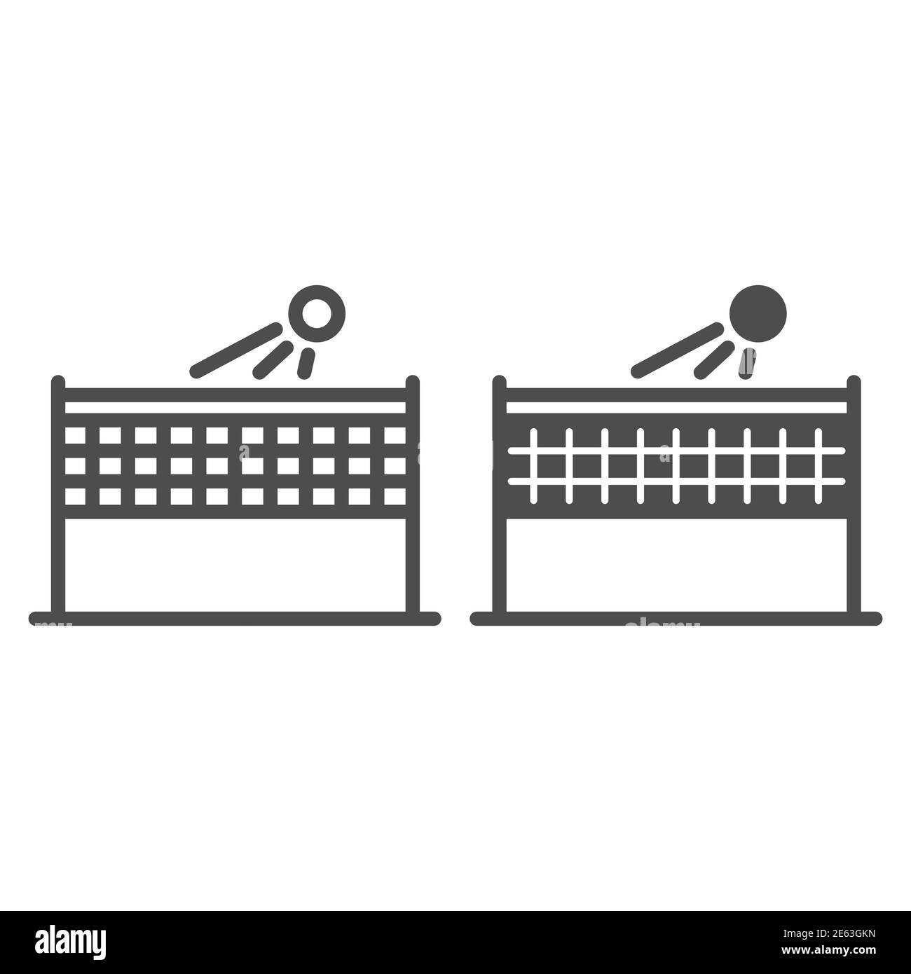 Ligne de volley-ball de plage et icône solide, concept de sport d'été, filet de volley-ball avec signe de boule sur fond blanc, icône de sport de seabeach actif en contour Illustration de Vecteur