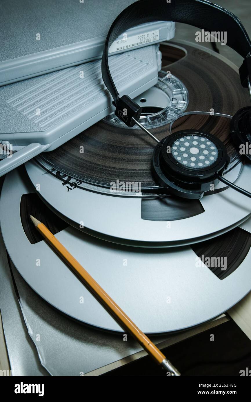 Cassettes et écouteurs professionnels. Banque D'Images