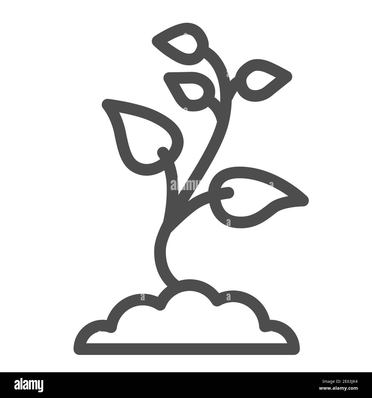 Plantule avec de nombreuses feuilles icône de ligne, concept de nature, graines germe dans le signe de sol sur fond blanc, germe dans le sol icône dans le style de contour pour mobile Illustration de Vecteur