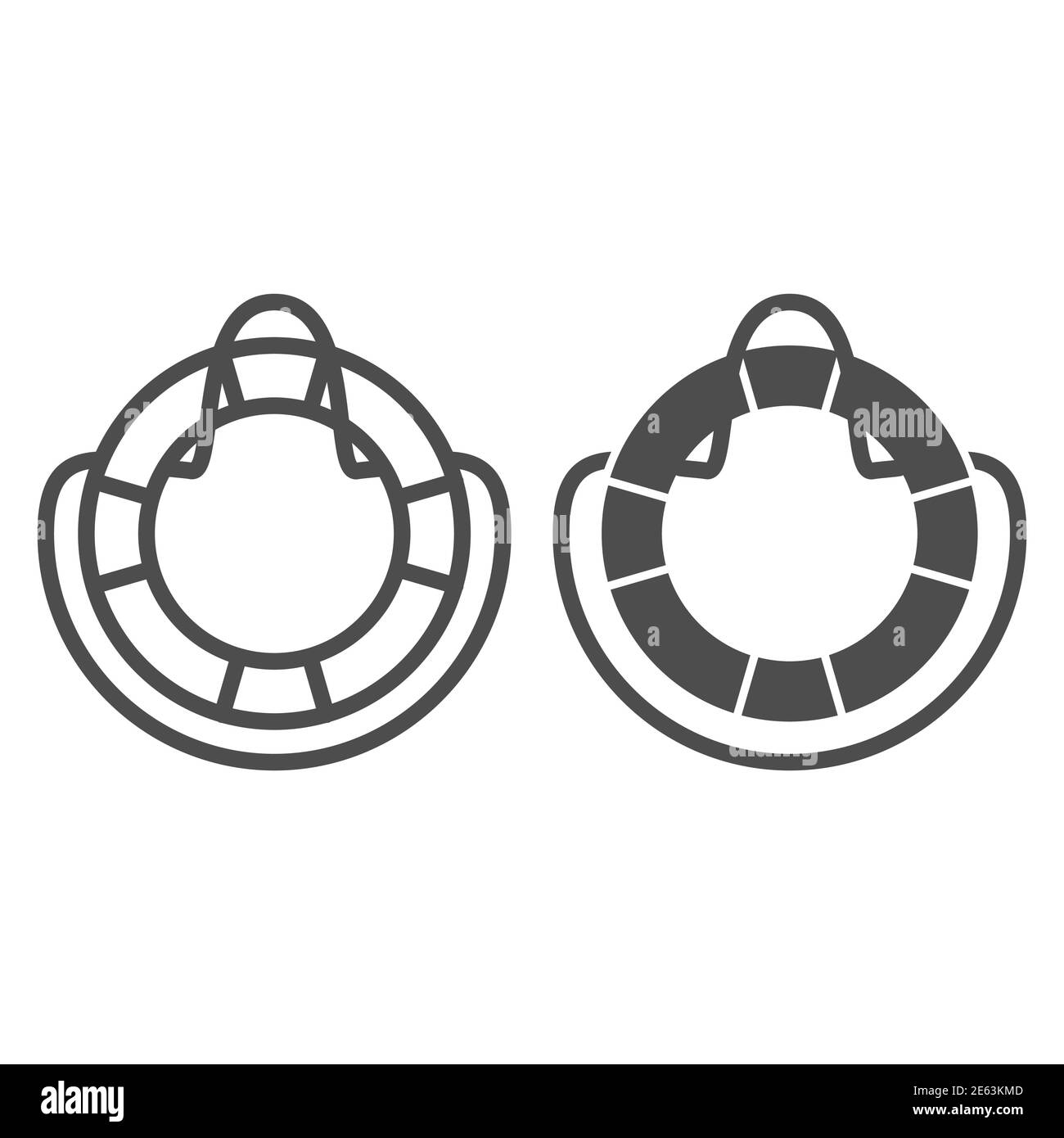 Ligne de bouée de sauvetage et icône solide, concept d'été, signe de sauvetage sur fond blanc, icône d'anneau de sauvetage dans le style de contour pour le concept mobile et Illustration de Vecteur