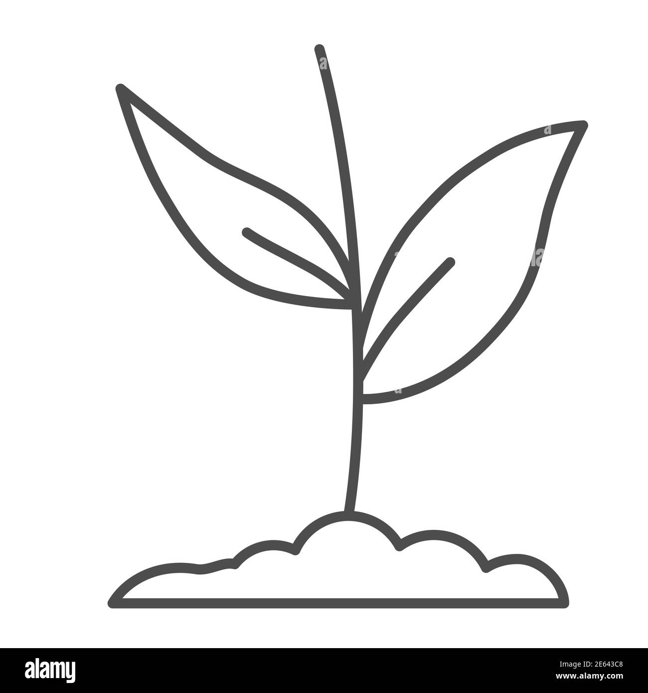 La plante pousse en icône de ligne mince de sol, concept de nature, la fleur de plante dans le symbole de sol sur fond blanc, pousse avec deux icône de feuilles en style de contour Illustration de Vecteur