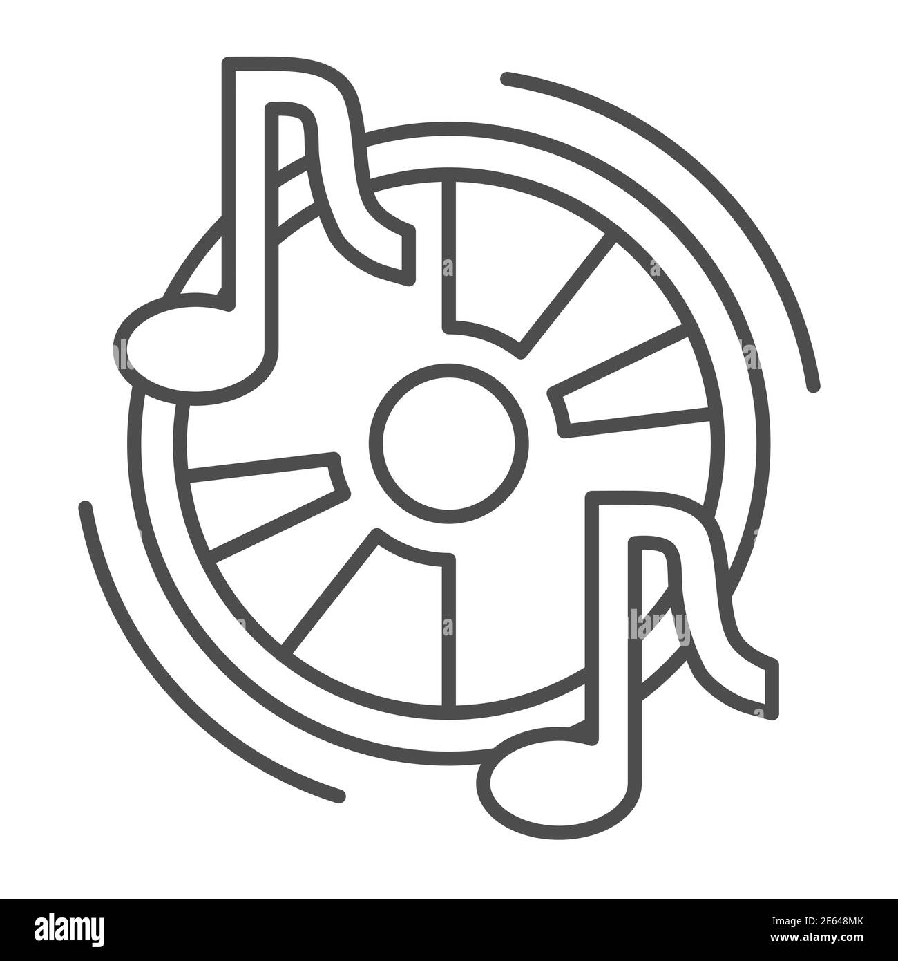 Icône de fin de disque audio, concept de festival de musique, CD et notes de musique signe sur fond blanc, symbole musical dans le style de contour pour le concept mobile et Illustration de Vecteur