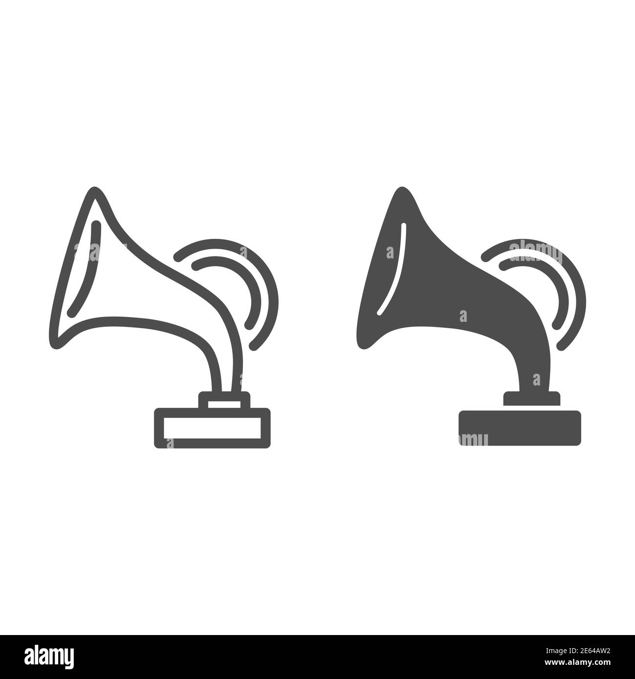 Ligne Gramophone et icône solide, Music festival concept, Music Award signe sur fond blanc, ancienne icône gramophone dans le style de contour pour mobile Illustration de Vecteur