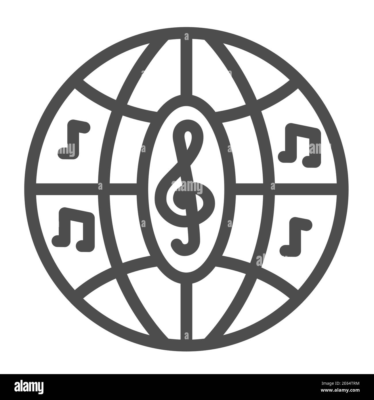 Icône de la ligne de boule disco musicale, concept de festival de musique, signe de sphère disco de boîtes de nuit sur fond blanc, boule de fête avec icône de notes dans le style de contour Illustration de Vecteur