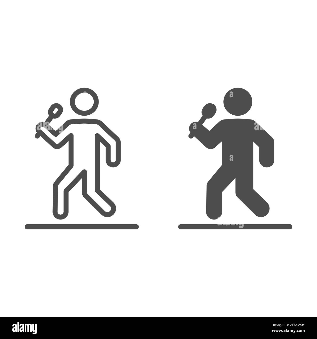 Ligne de chanteur et icône solide, concept de festival de musique, Homme avec signe de microphone sur fond blanc, star chanteur à l'icône de concert dans le style de contour pour Illustration de Vecteur