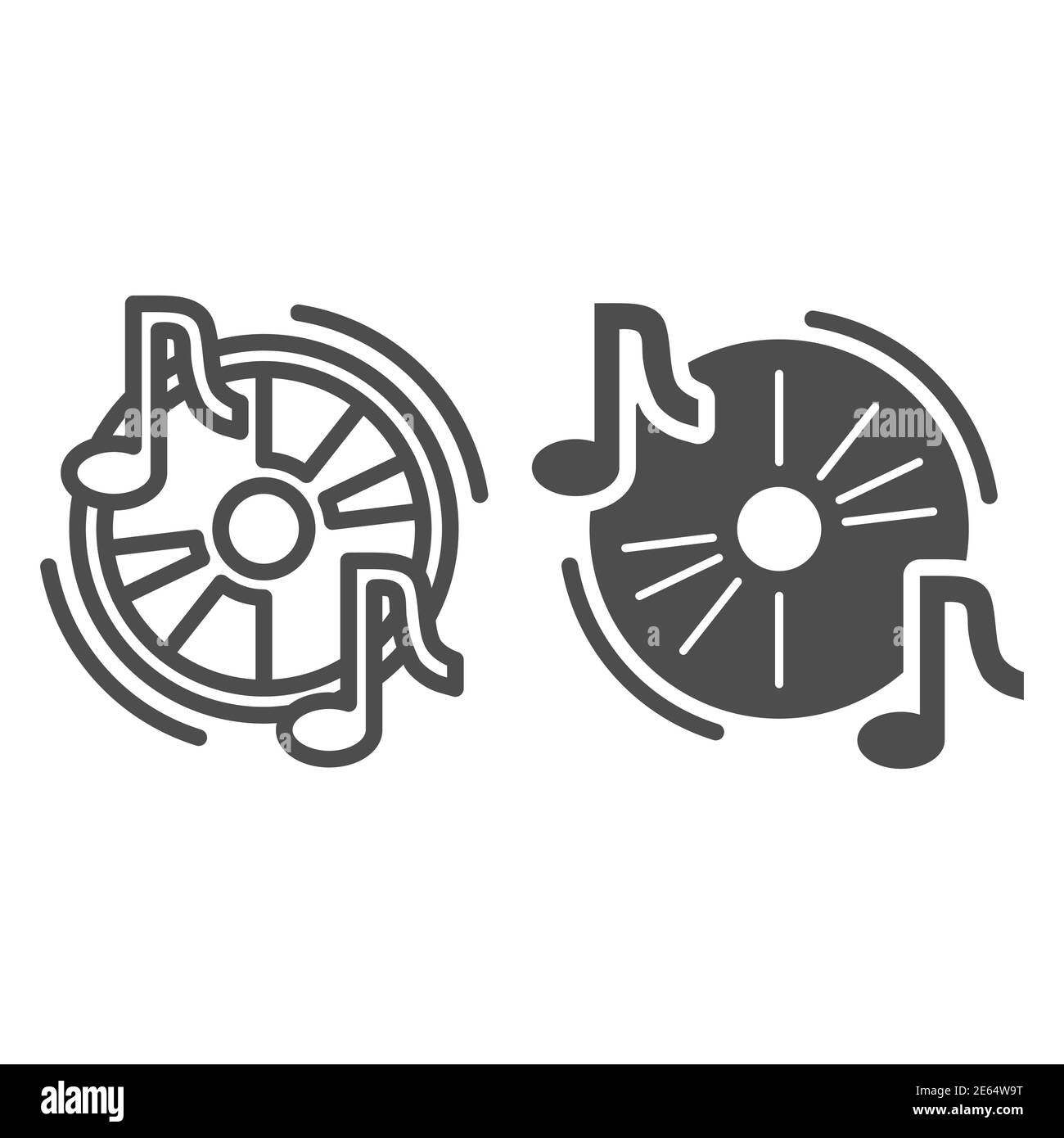 Ligne de disque audio et icône solide, Music festival concept, CD et notes de musique signe sur fond blanc, symbole musical dans le style de contour pour mobile Illustration de Vecteur