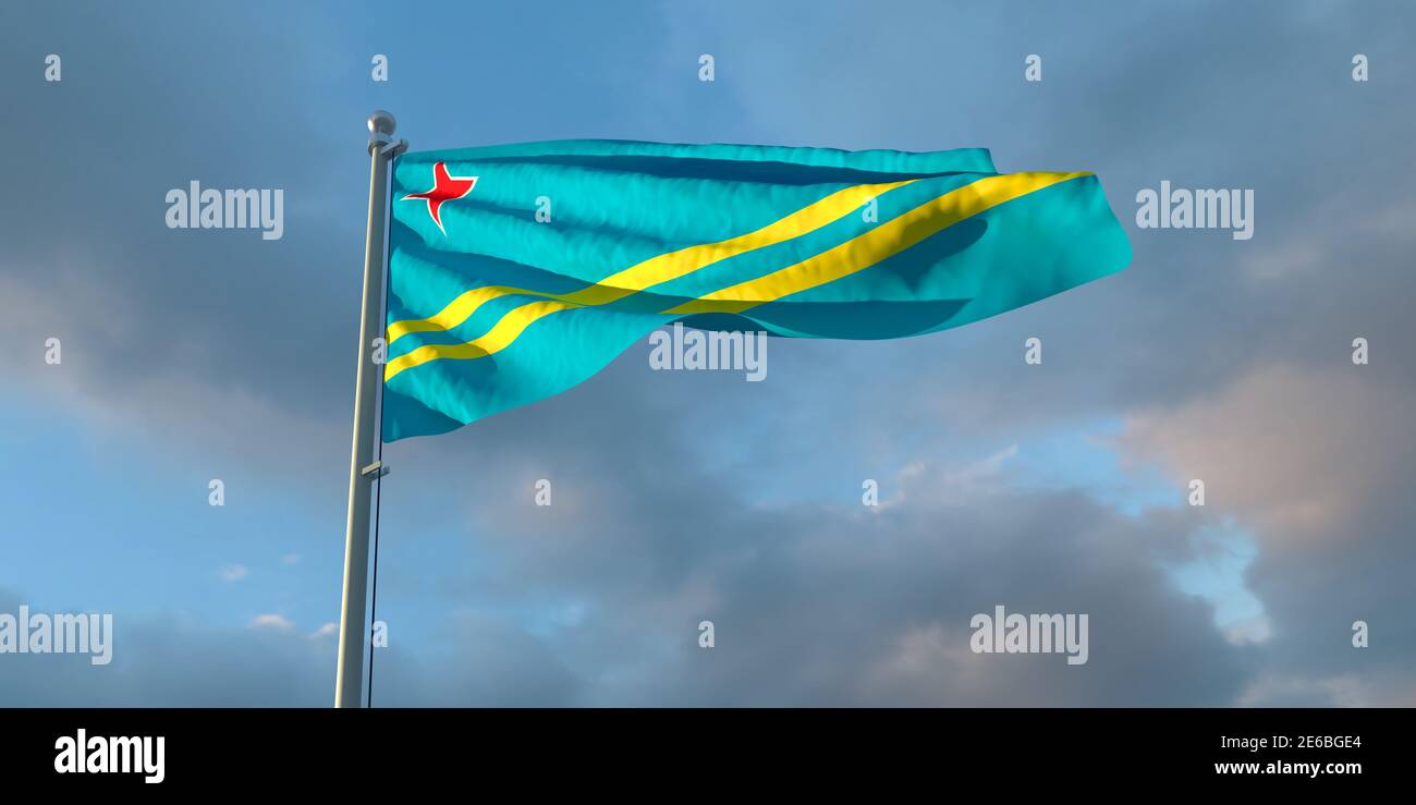 Rendu 3d du drapeau national d'Aruba Banque D'Images