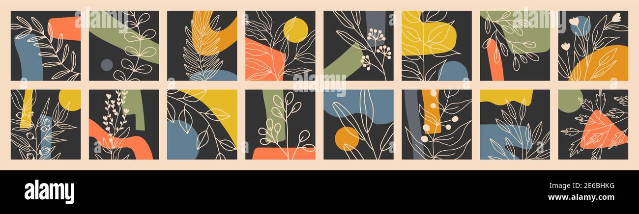Ensemble de feuilles et fleurs diverses, formes abstraites Illustration de Vecteur