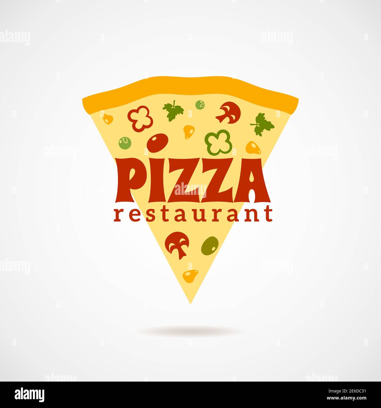 Logo du restaurant pizza avec une pizza aux légumes et illustration du vecteur plat de champignons Illustration de Vecteur