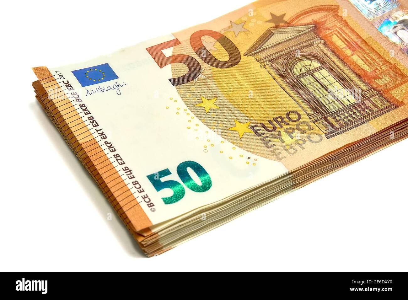 Un pack d'euros sur fond blanc, finance, monnaie Banque D'Images