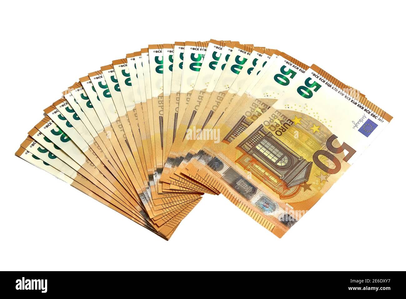 Billets de papier en euros sur fond blanc Banque D'Images