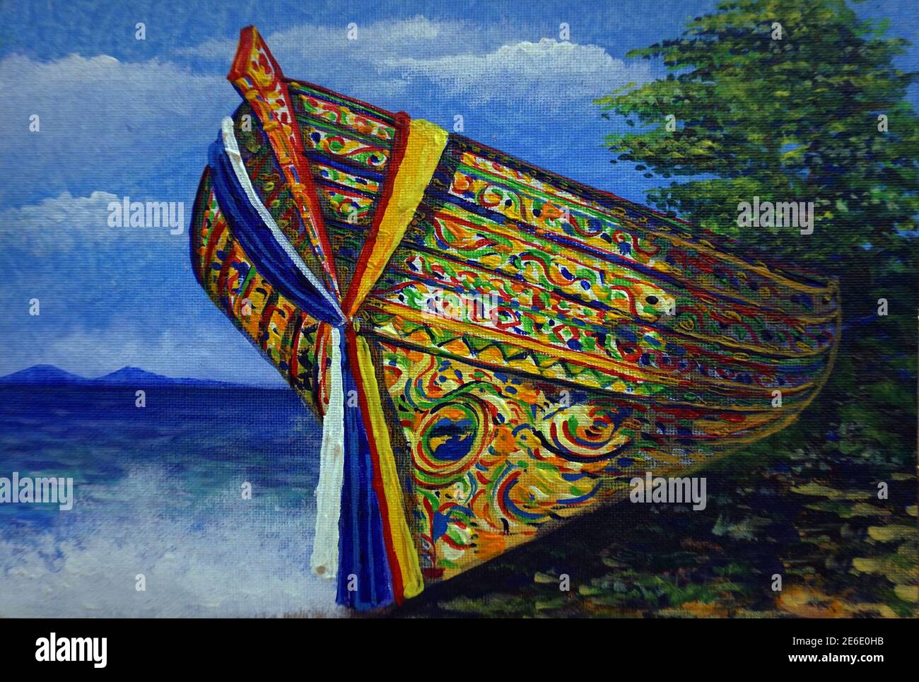 Art, peinture, couleur acrylique, barque, voilier Banque D'Images