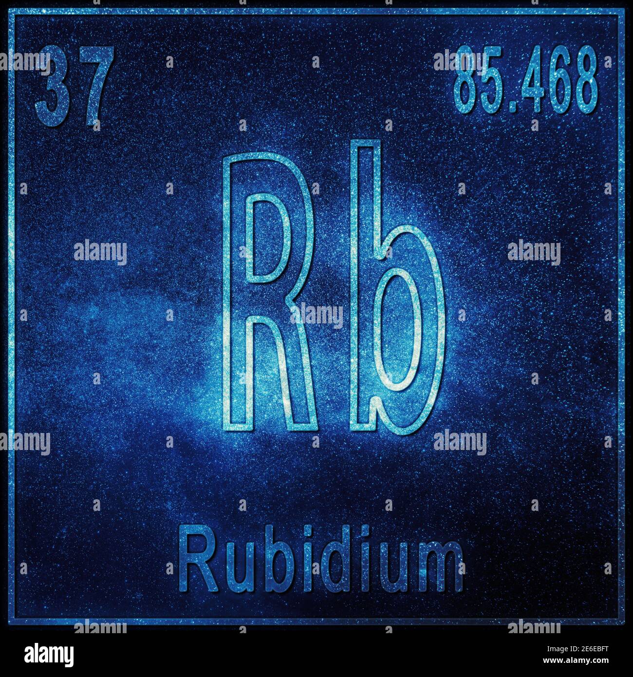 Élément chimique rubidium, signe avec numéro atomique et poids atomique, élément du tableau périodique Banque D'Images