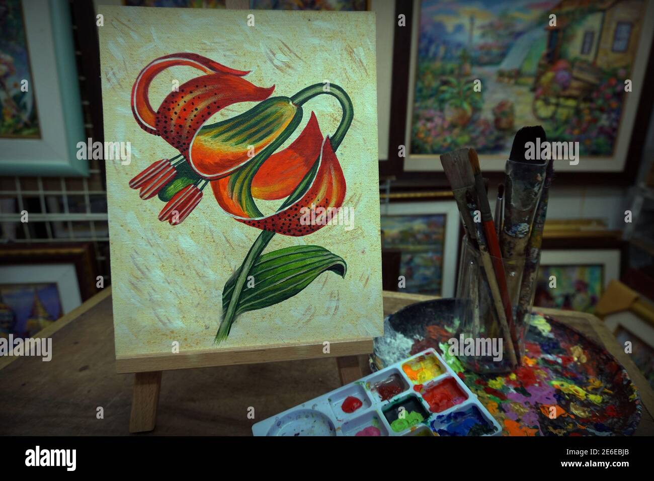 Art ,peinture ,Beaux-Arts ,acrylique , couleur, lis de tigre, Fleur Banque D'Images