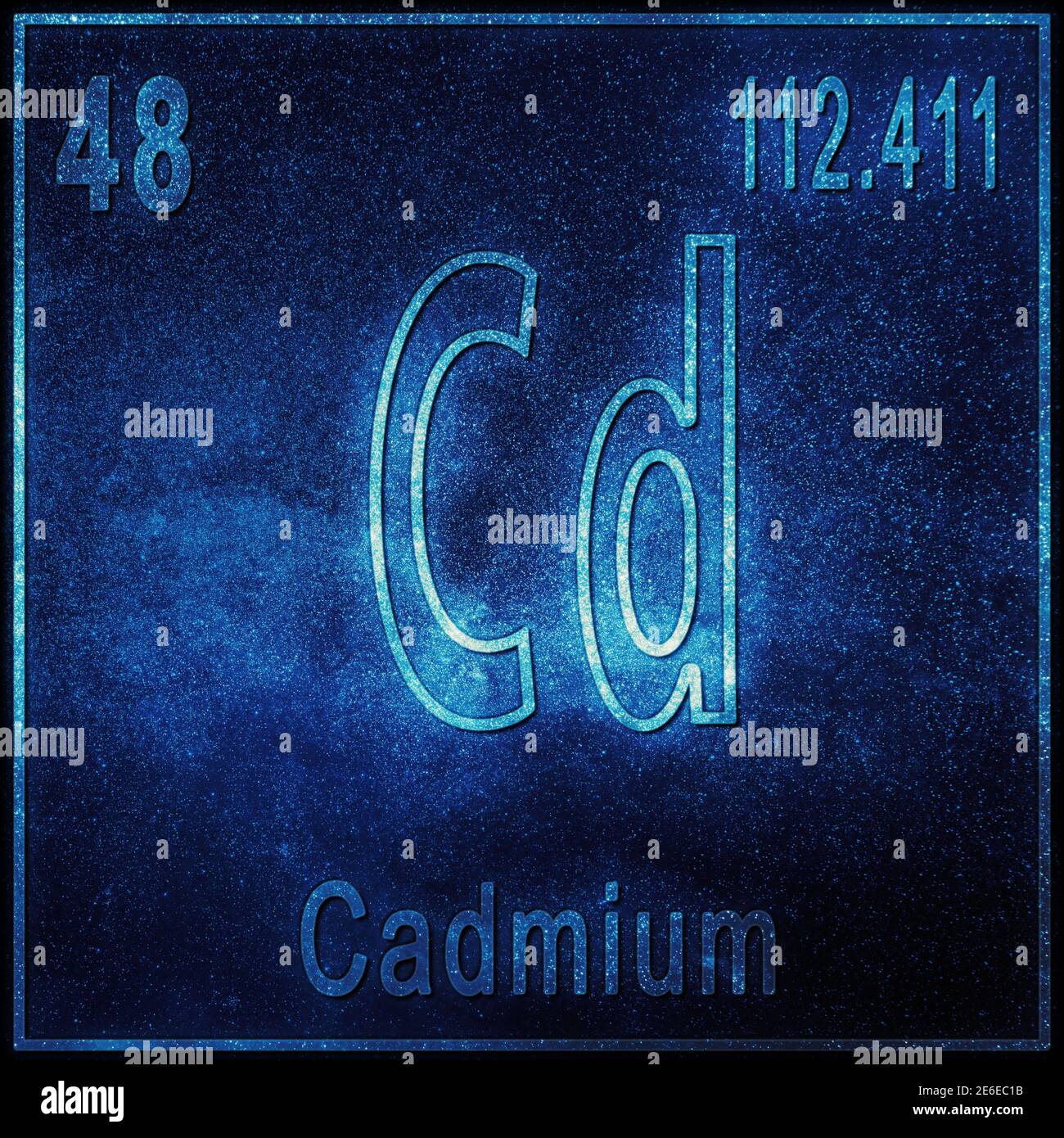 Élément chimique de cadmium, signe avec numéro atomique et poids atomique, élément du tableau périodique Banque D'Images