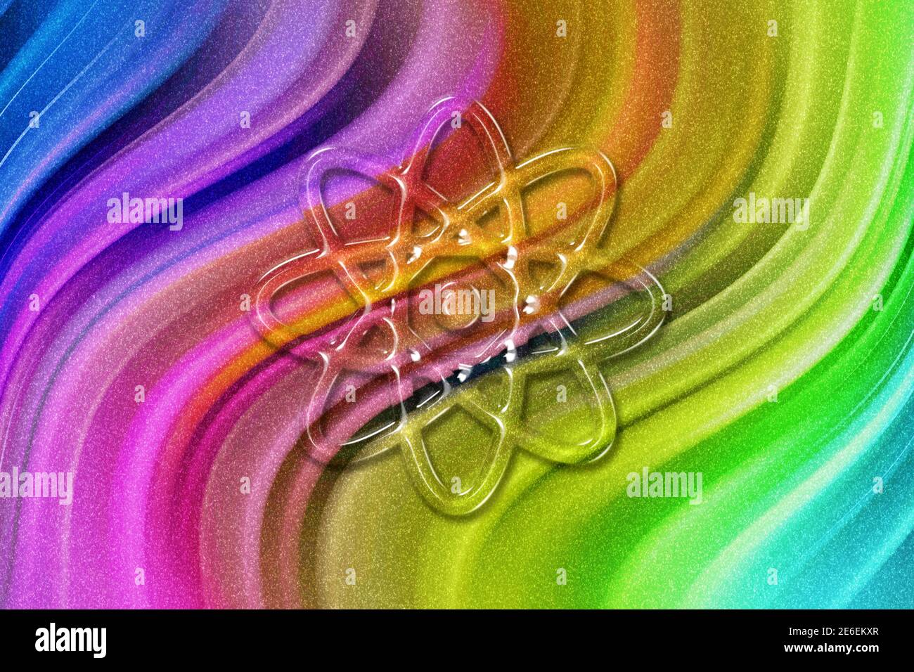 Symbole Atom, icône Atom, Science, fond de paillettes arc-en-ciel Banque D'Images