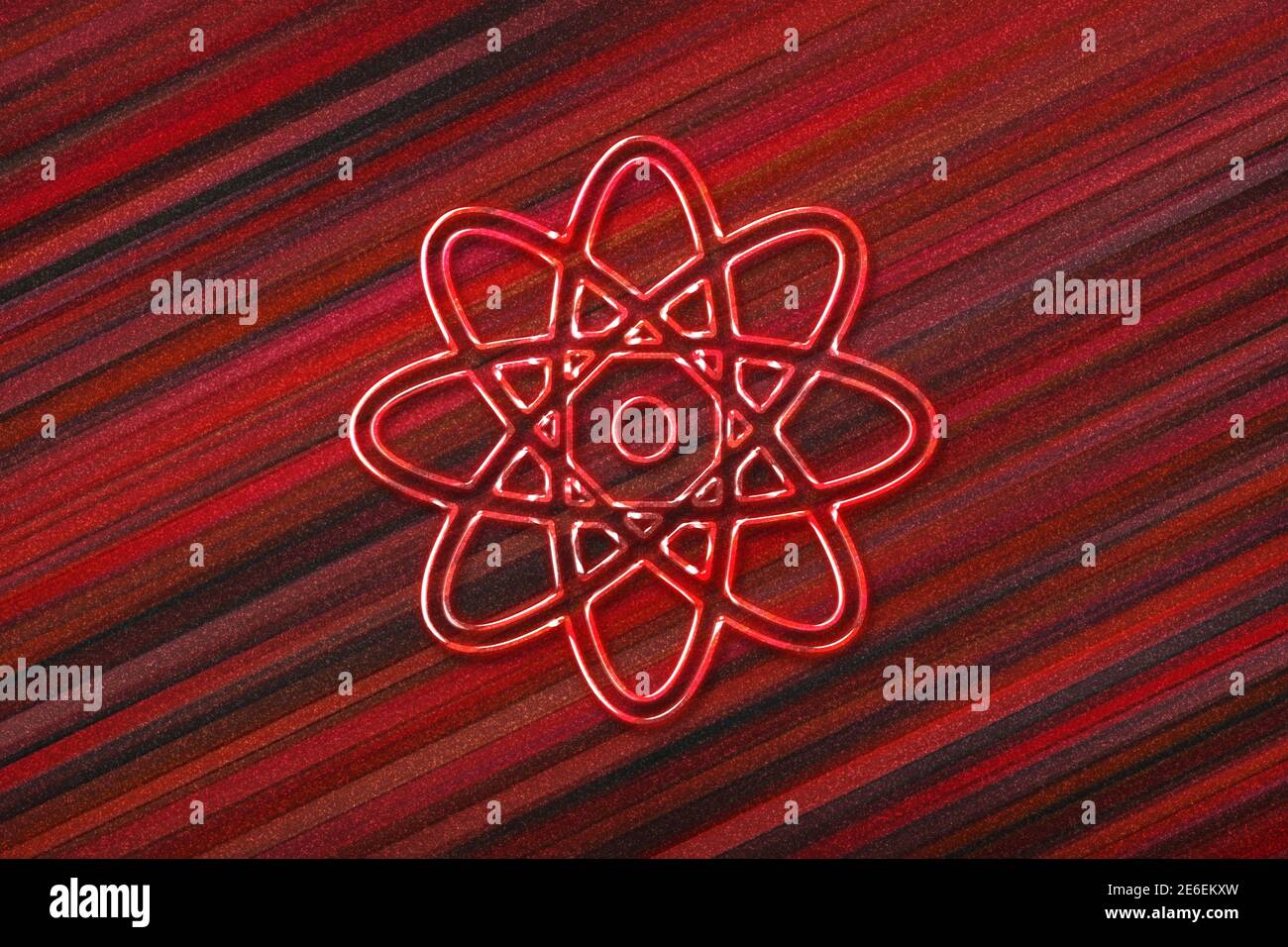 Symbole Atom, icône Atom, Science, arrière-plan rouge Banque D'Images