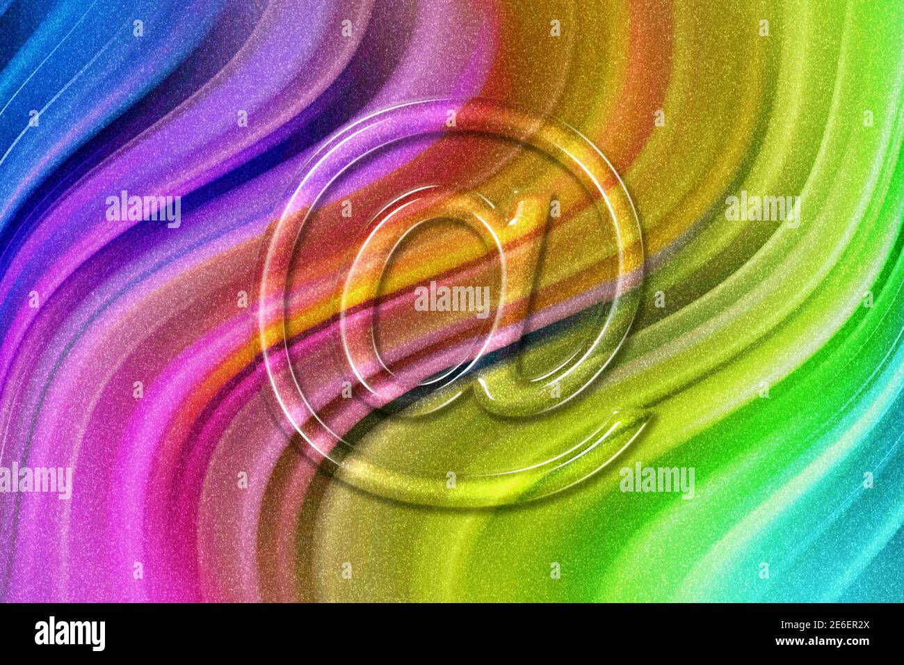 Symbole d'e-mail, arobase, icône d'e-mail, fond de paillettes arc-en-ciel Banque D'Images