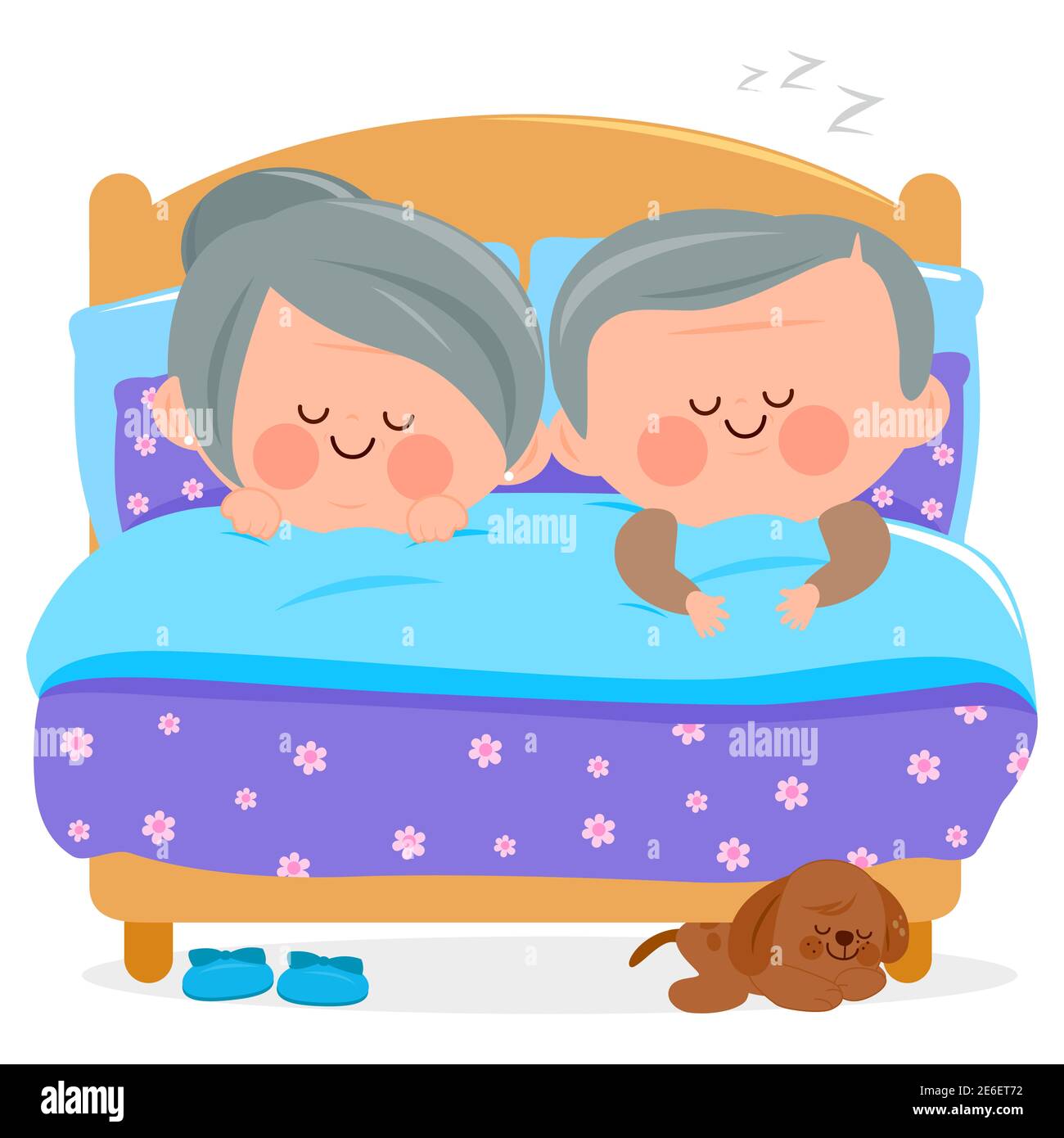 Couple senior dormant ensemble dans leur lit. Banque D'Images