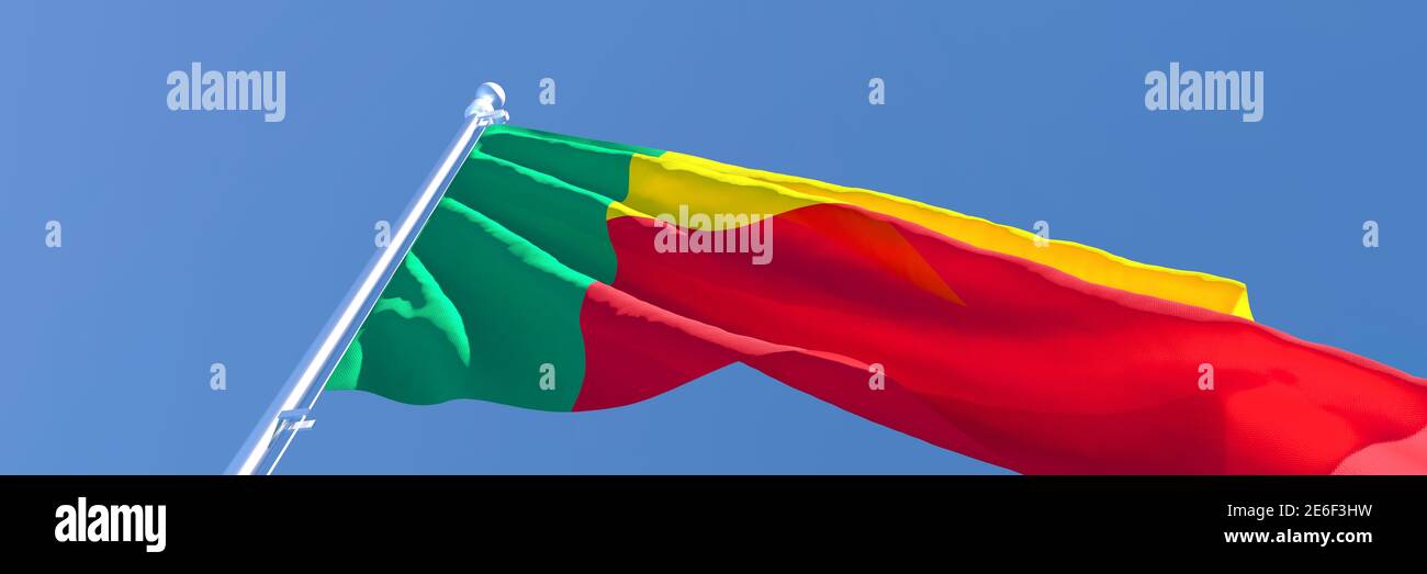 Rendu 3D du drapeau national du Bénin qui s'y est enorbé le vent Banque D'Images