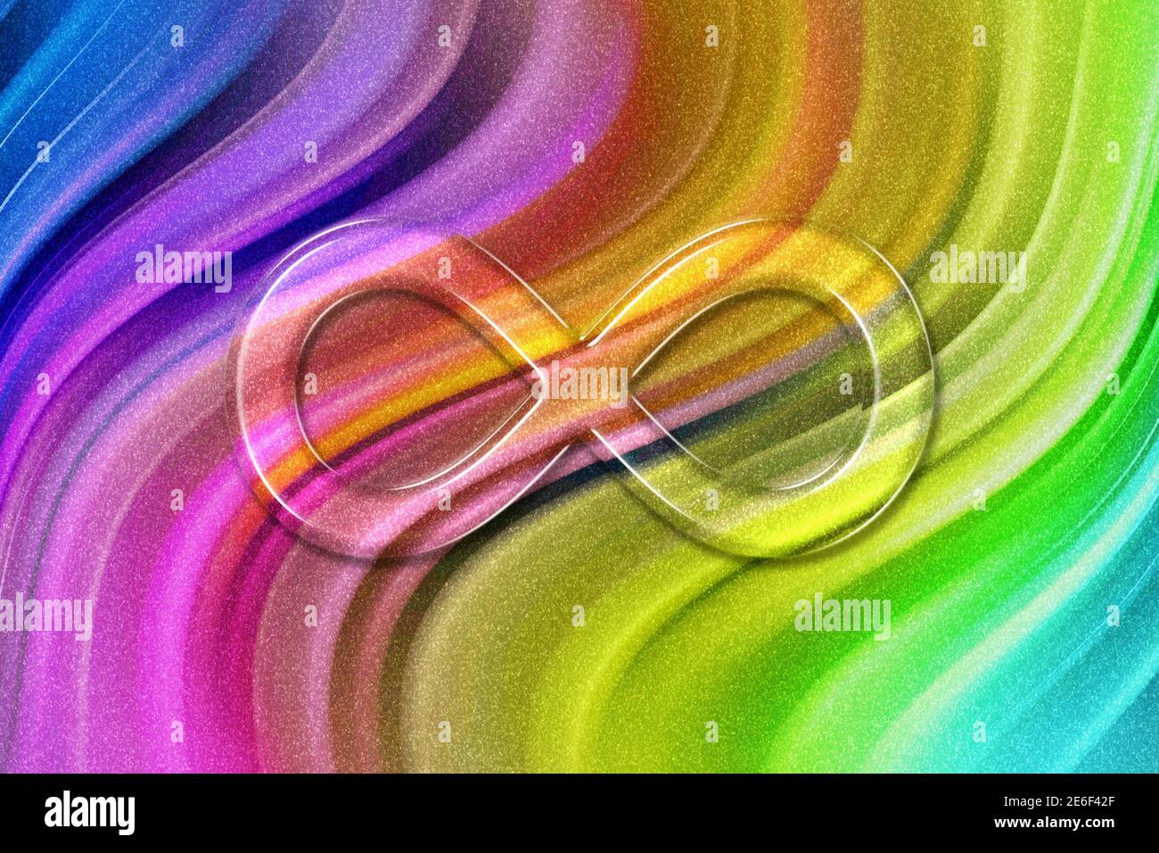 Symbole infini, Eternal, Endless, signe Infinity, fond de paillettes arc-en-ciel Banque D'Images