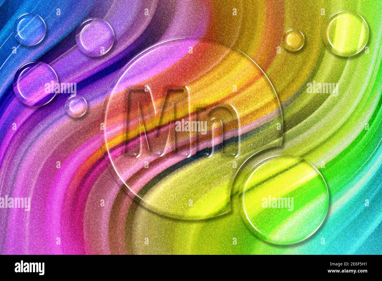 Element mn manganèse, supplément diététique complexe de vitamines minérales, fond de paillettes arc-en-ciel Banque D'Images