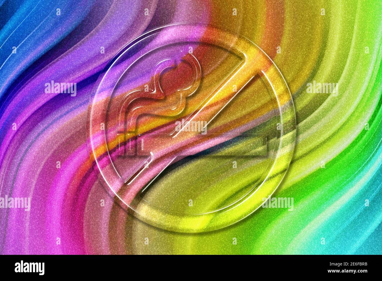 Panneau interdit de fumer, symbole pas de fumée, fond de paillettes arc-en-ciel Banque D'Images