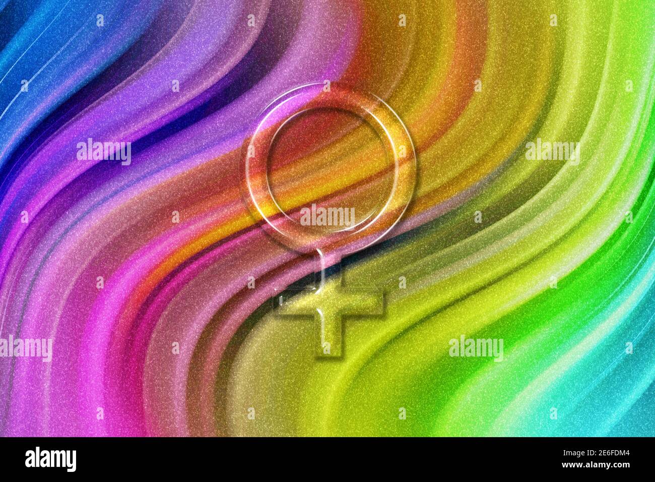 Signe Vénus, symbole planète Vénus, fond de paillettes arc-en-ciel Banque D'Images