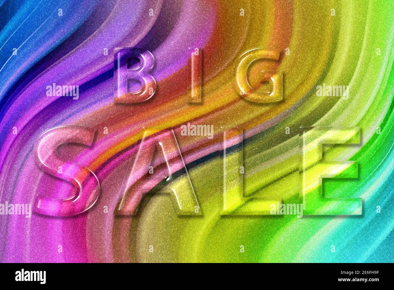 Bannière Big sale, solde de saison, fond de paillettes arc-en-ciel Banque D'Images