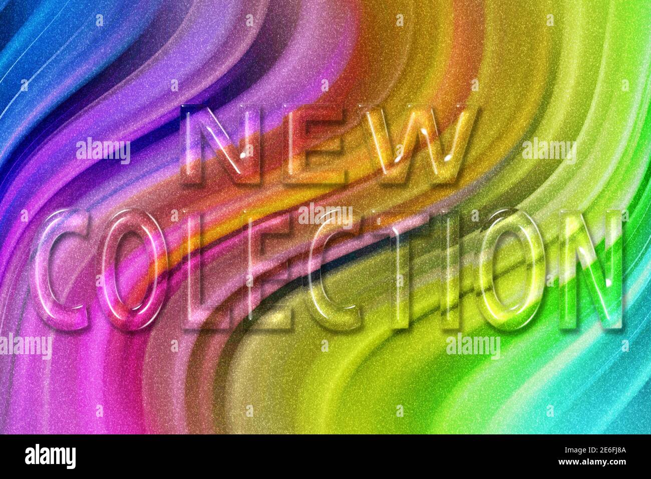 Nouvelle collection lettrage, design publicitaire, affiches, bannières, fond de paillettes arc-en-ciel Banque D'Images