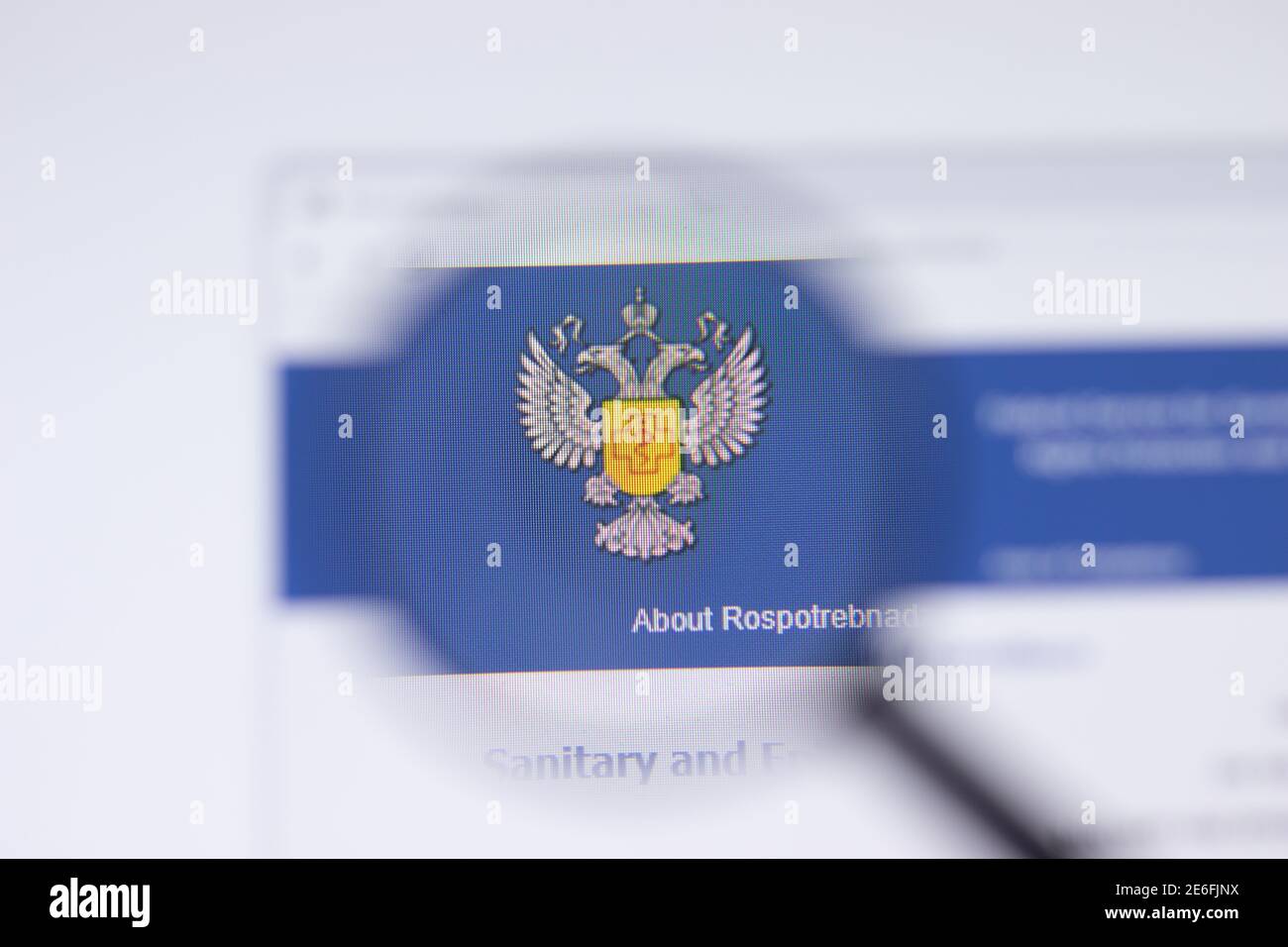 Saint-Pétersbourg, Russie - 28 janvier 2021 : page du site de Rospotrebnadzor avec logo en gros plan, Editorial Banque D'Images