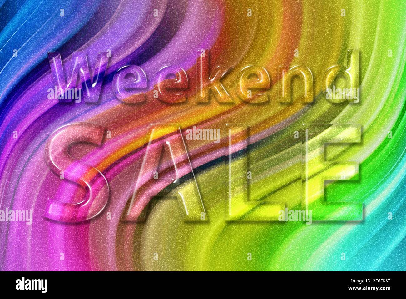 Bannière de soldes de fin de semaine, solde de saison, fond de paillettes arc-en-ciel Banque D'Images