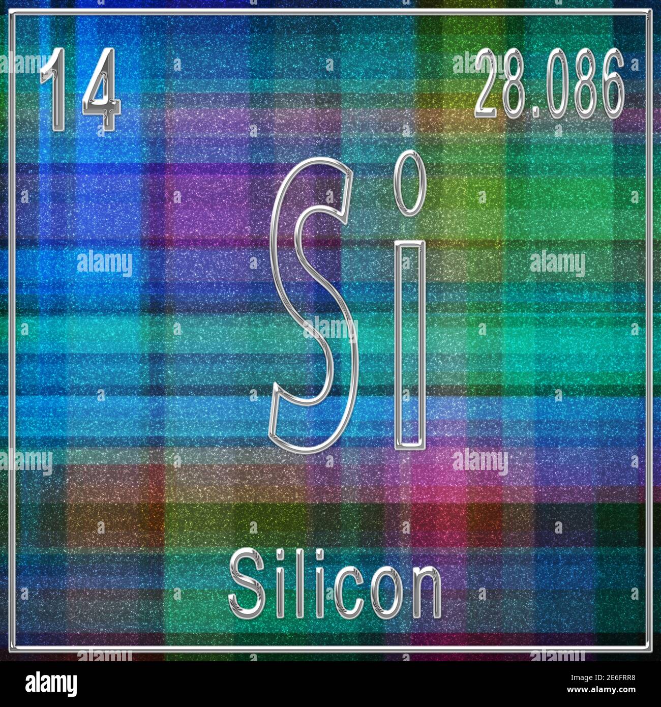 Élément chimique en silicium, signe avec numéro atomique et poids — free download