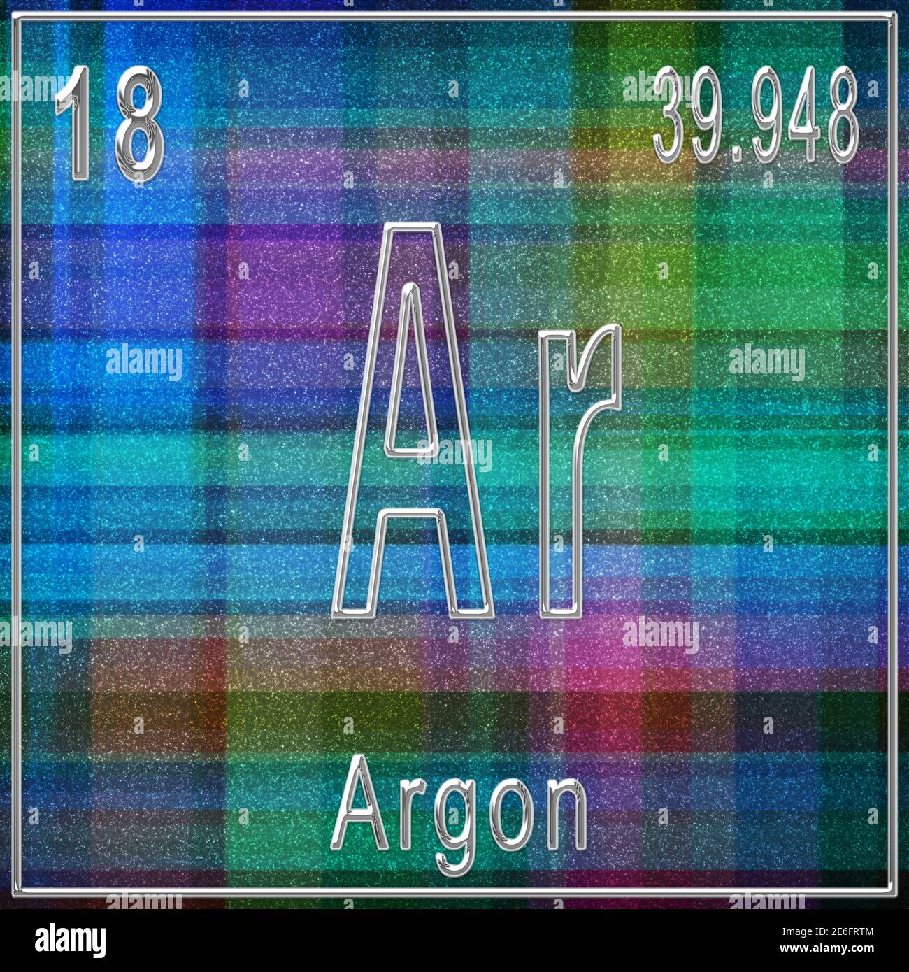 Élément chimique argon, signe avec numéro atomique et poids atomique, élément Tableau périodique Banque D'Images