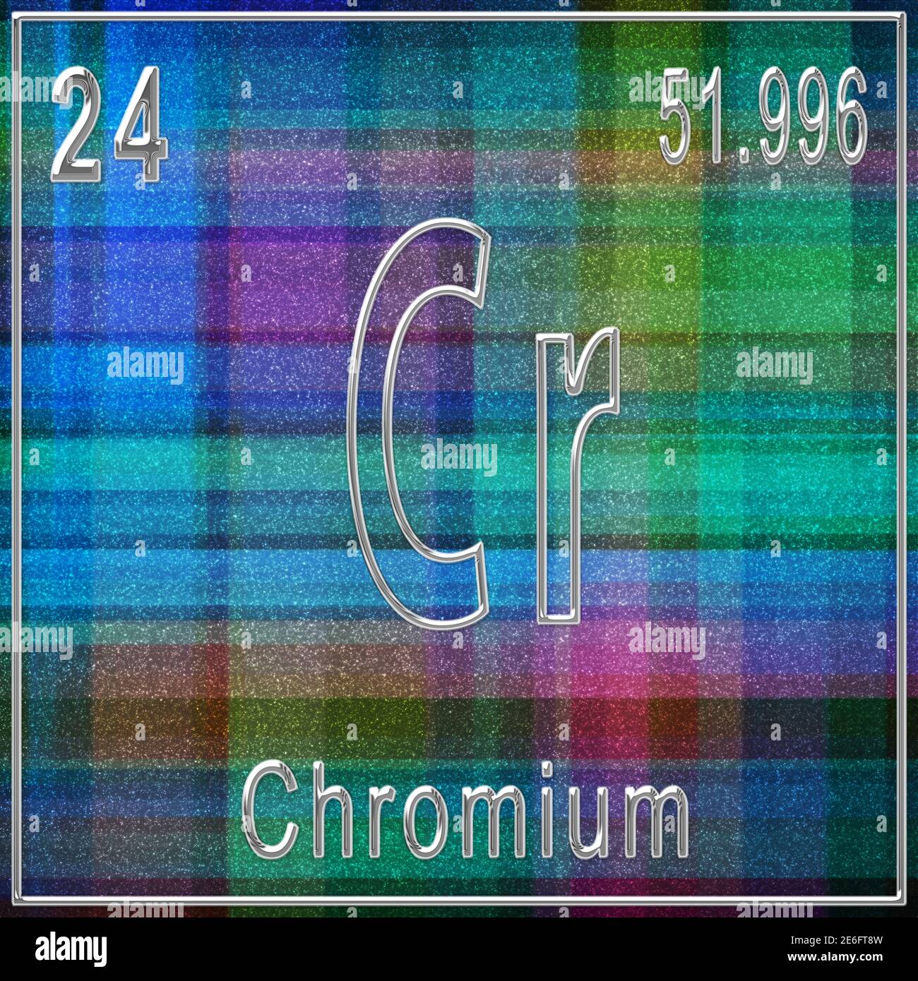 Élément chimique du chrome, signe avec numéro atomique et poids atomique, élément du tableau périodique Banque D'Images