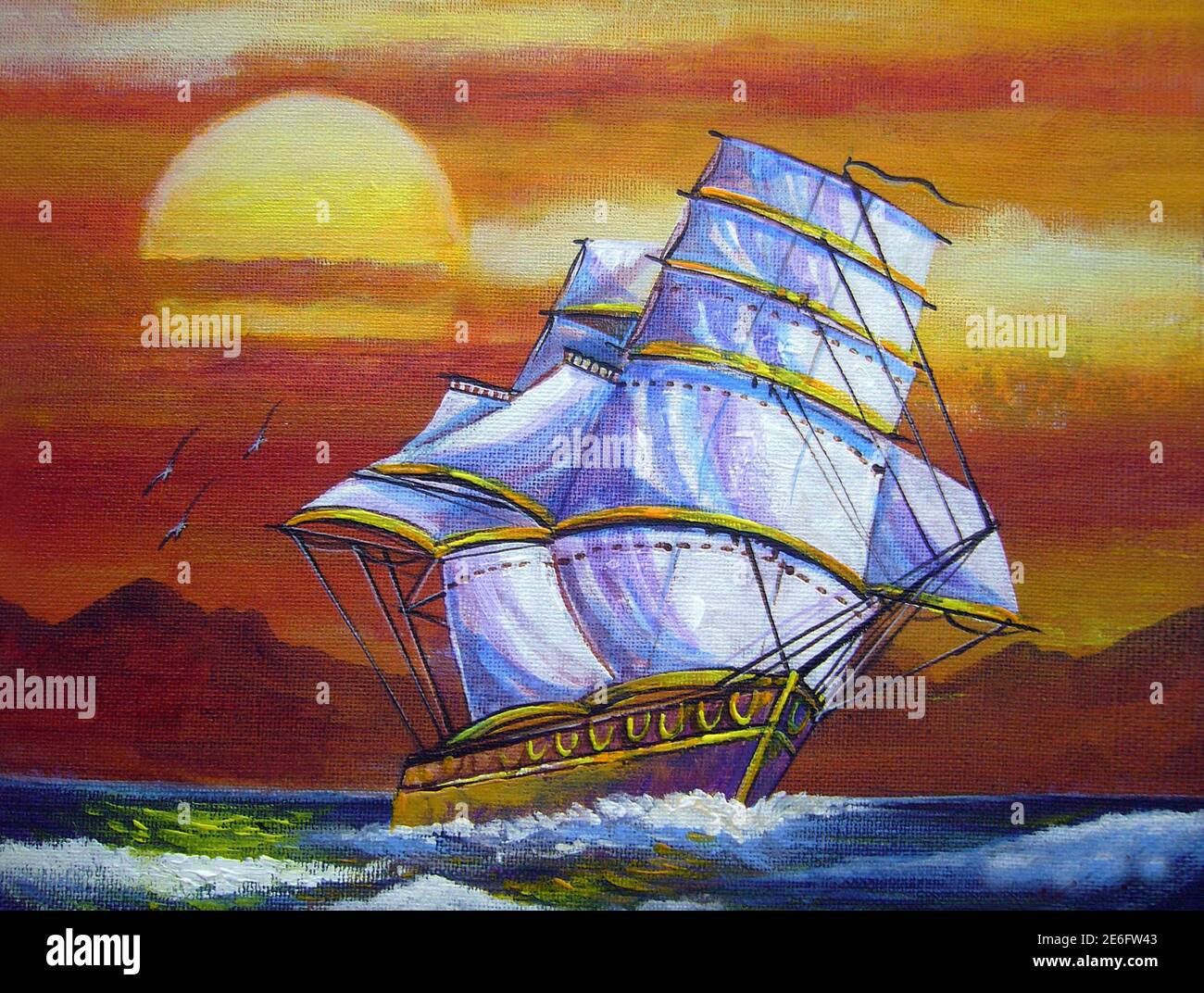 Art ,peinture, couleur acrylique, barque , voilier , Austiciousness Banque D'Images