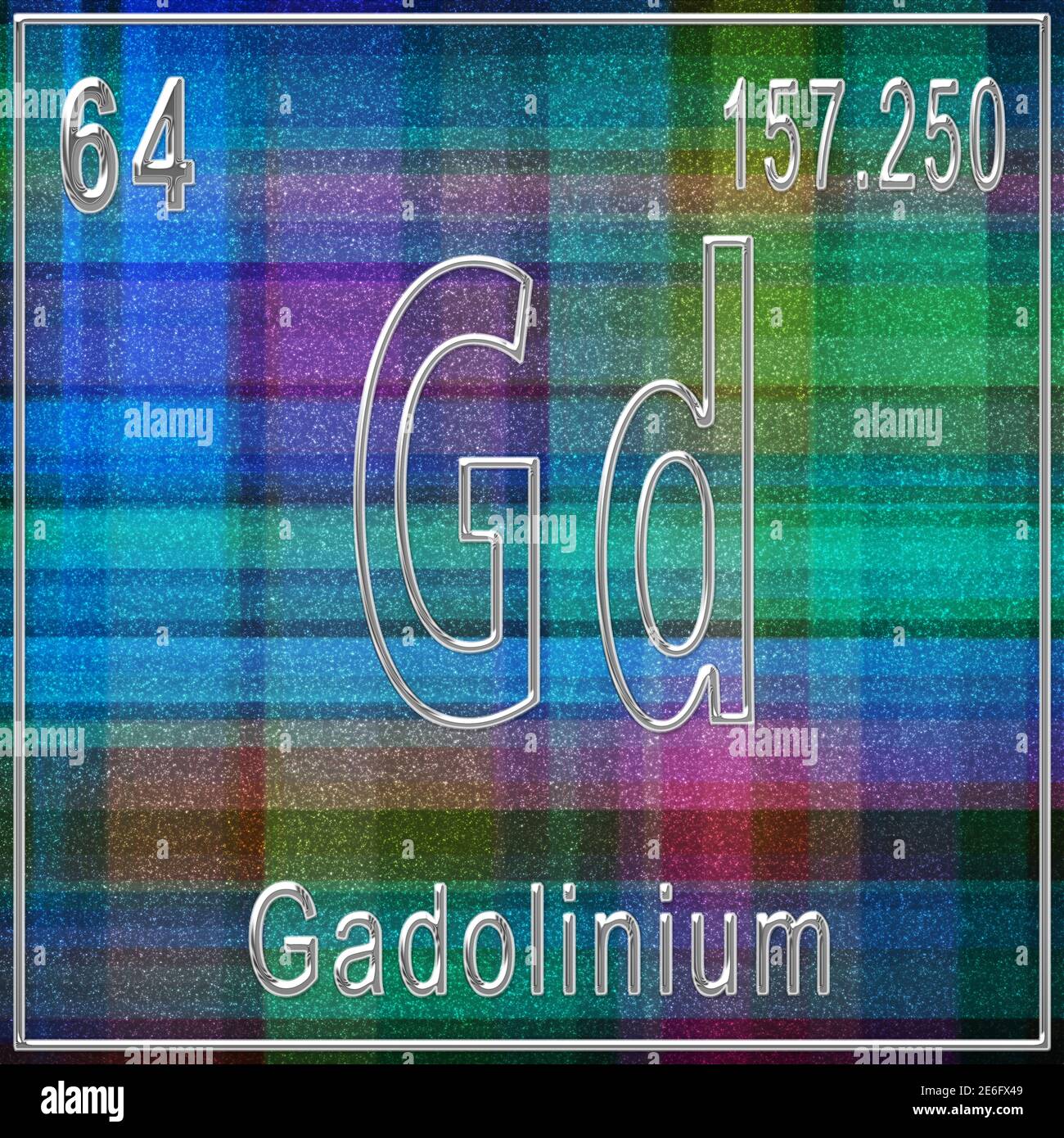 Élément chimique du gadolinium, signe avec le numéro atomique et le poids atomique, élément du tableau périodique Banque D'Images