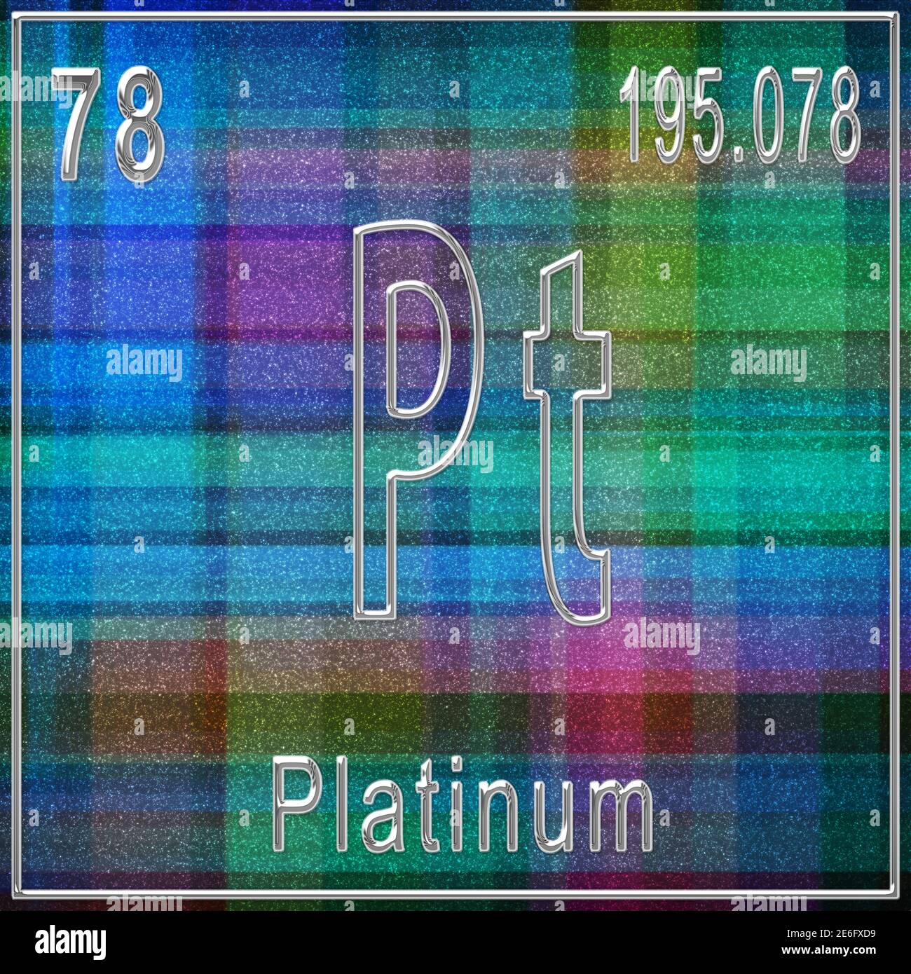 Élément chimique de platine, signe avec numéro atomique et poids atomique, élément de tableau périodique Banque D'Images