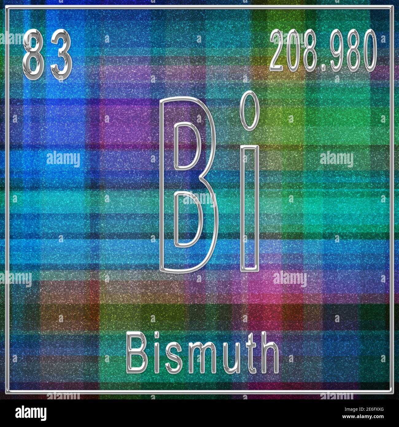 Élément chimique bismuth, signe avec numéro atomique et poids atomique, élément du tableau périodique Banque D'Images