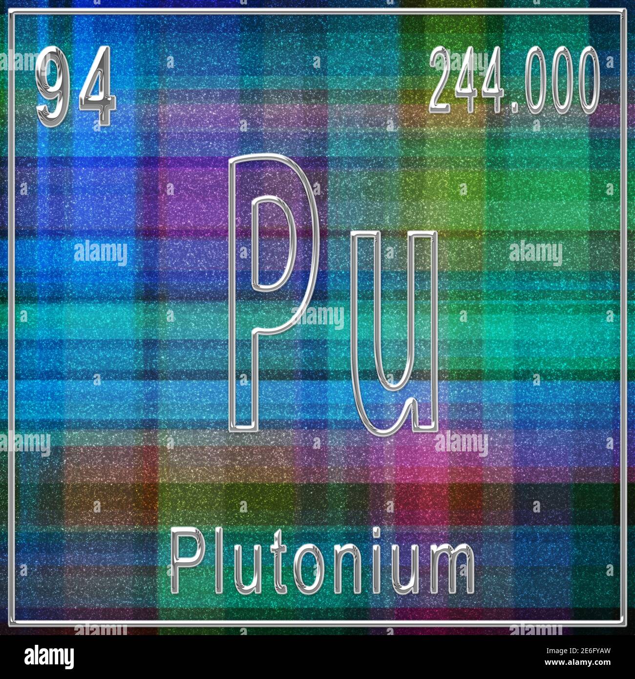 Élément chimique de plutonium, signe avec numéro atomique et poids atomique, élément du tableau périodique Banque D'Images
