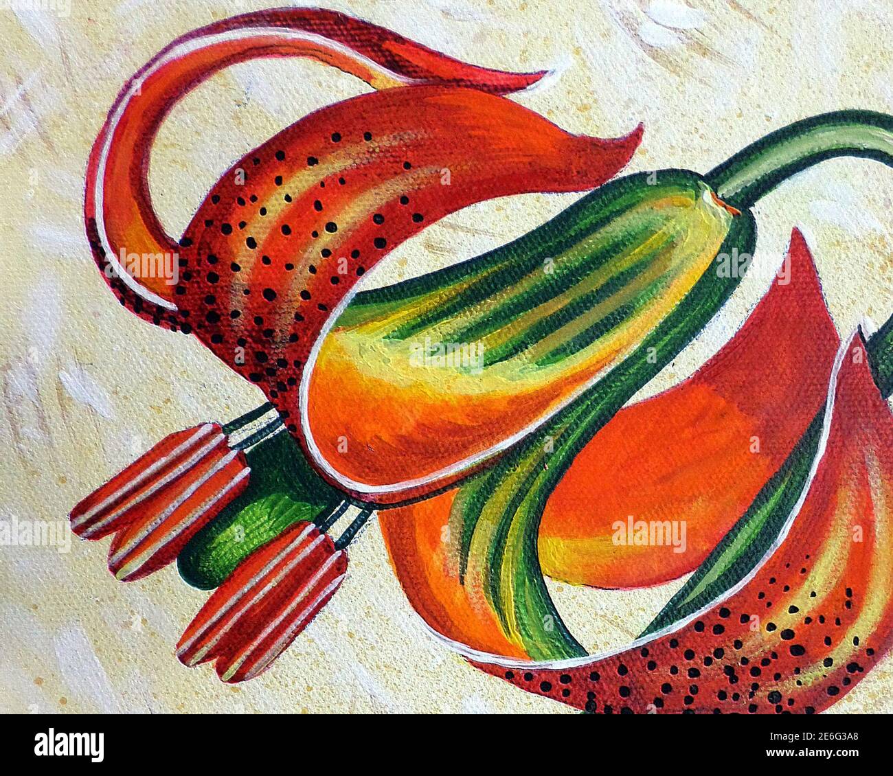 Art ,peinture ,Beaux-Arts ,acrylique , couleur, lis de tigre, Fleur Banque D'Images