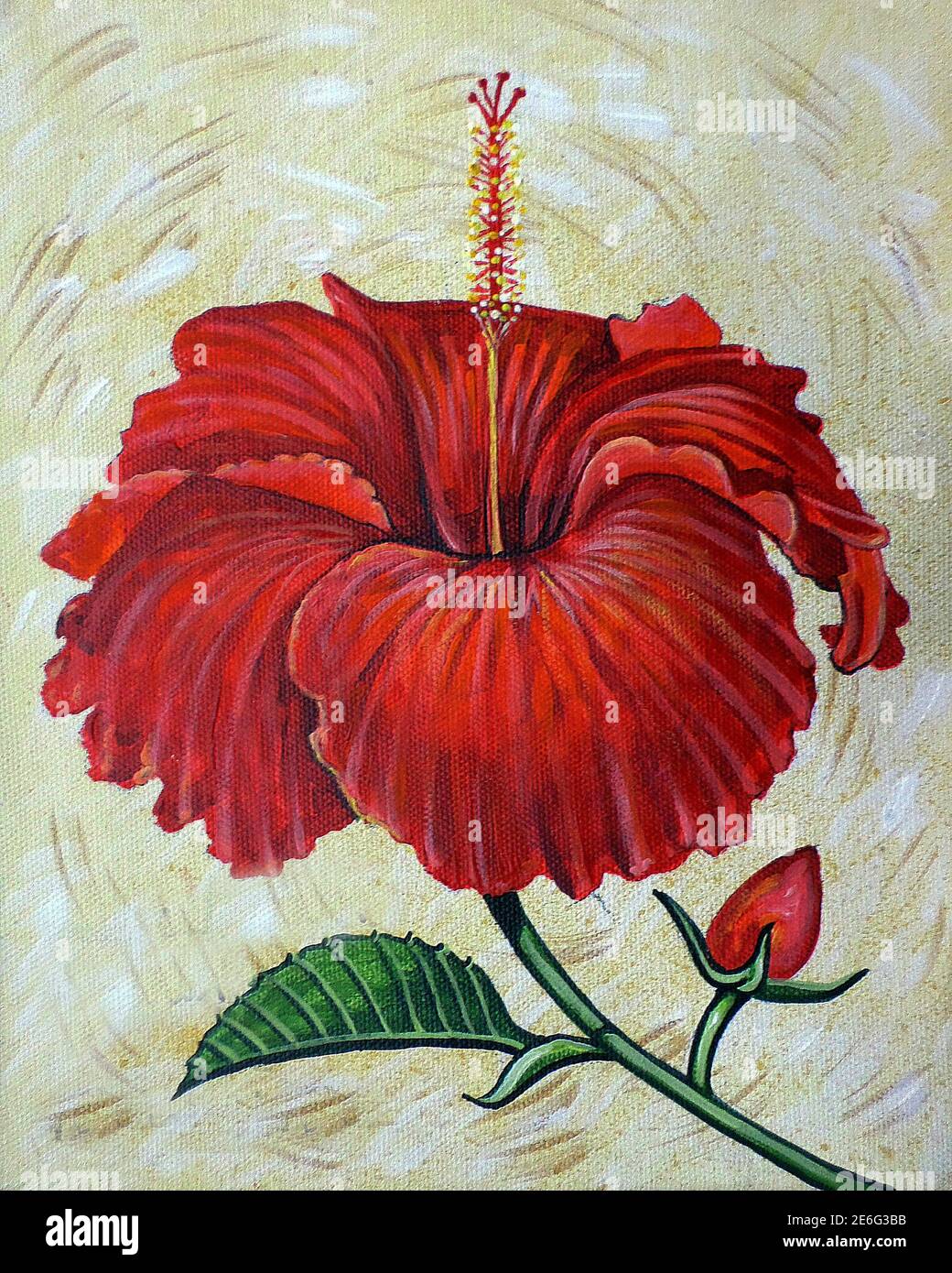 Art peinture huile couleur Hibiscus rosa-sinensis fleur, pinceaux, palette, en galerie, de thaïlande Banque D'Images