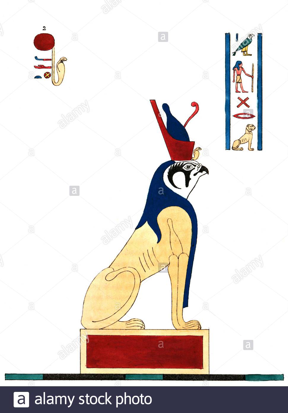 Égypte ancienne, Dieu Horus de la royauté et du ciel, illustration vintage de 1823 Banque D'Images